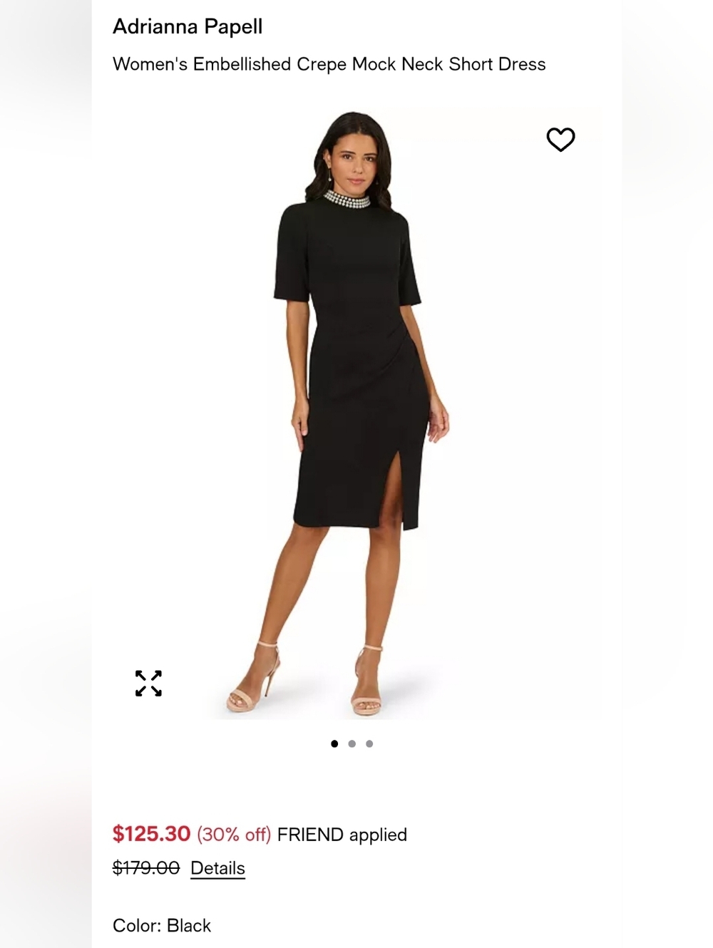 Adrianna Papell Black Mock Neck Embellished Sheath Midi Dress